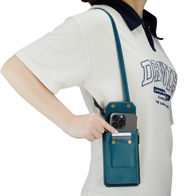 CaseMe Crossbody RFID Zipper Phone Bag Blue
