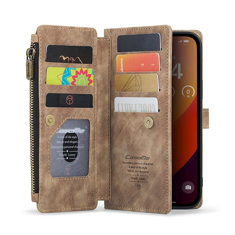CaseMe Retro Zipper Wallet Case Brown