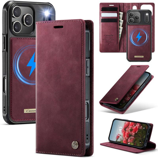 Caseme Leather Magnetic Flip Detachable Wallet Phone Case Red Wine