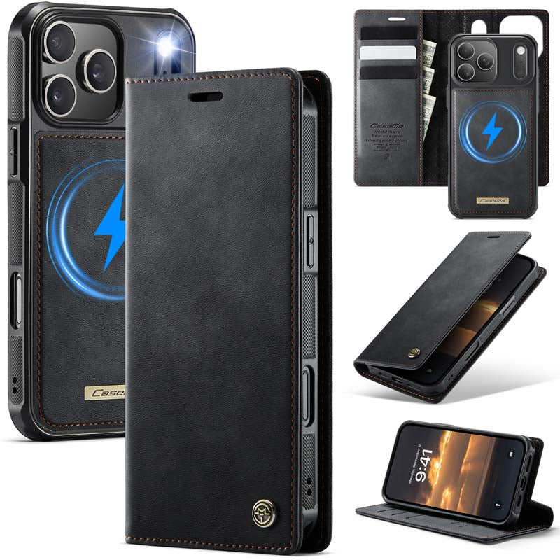 Caseme Leather Magnetic Flip Detachable Wallet Phone Case Black