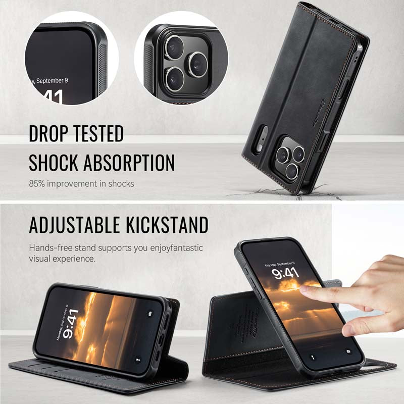 Caseme Leather Magnetic Flip Detachable Wallet Phone Case Black