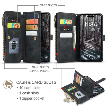 CaseMe Retro Zipper Wallet Case Black