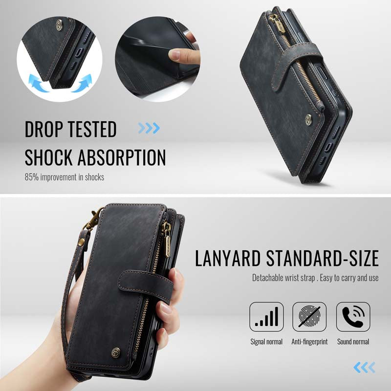 CaseMe Retro Zipper Wallet Case Black