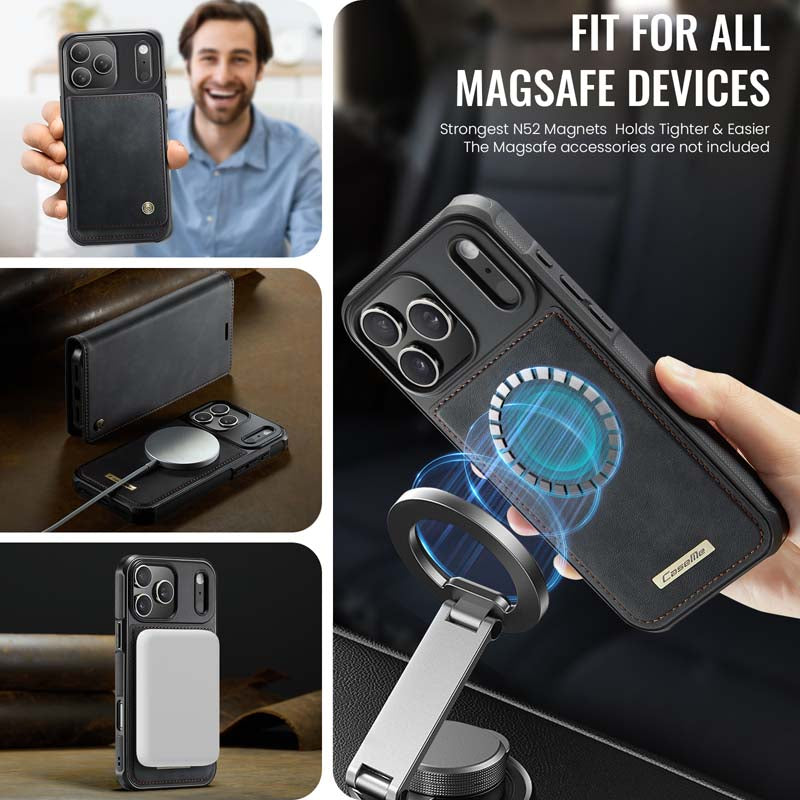 Caseme Leather Magnetic Flip Detachable Wallet Phone Case Black