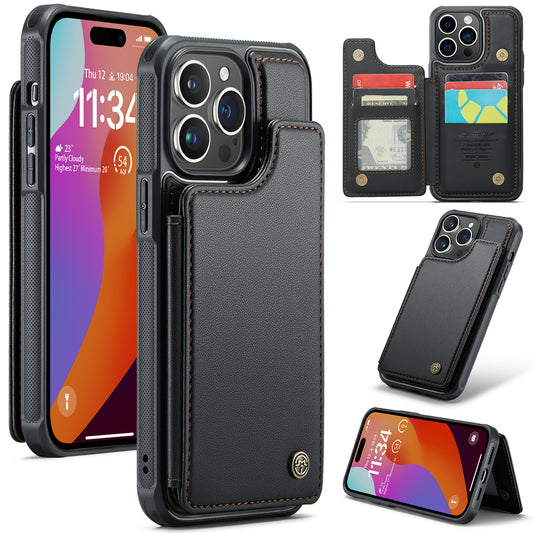 CASEME Cardholder RFID Leather Phone Case for iPhone 15 Pro Max Black
