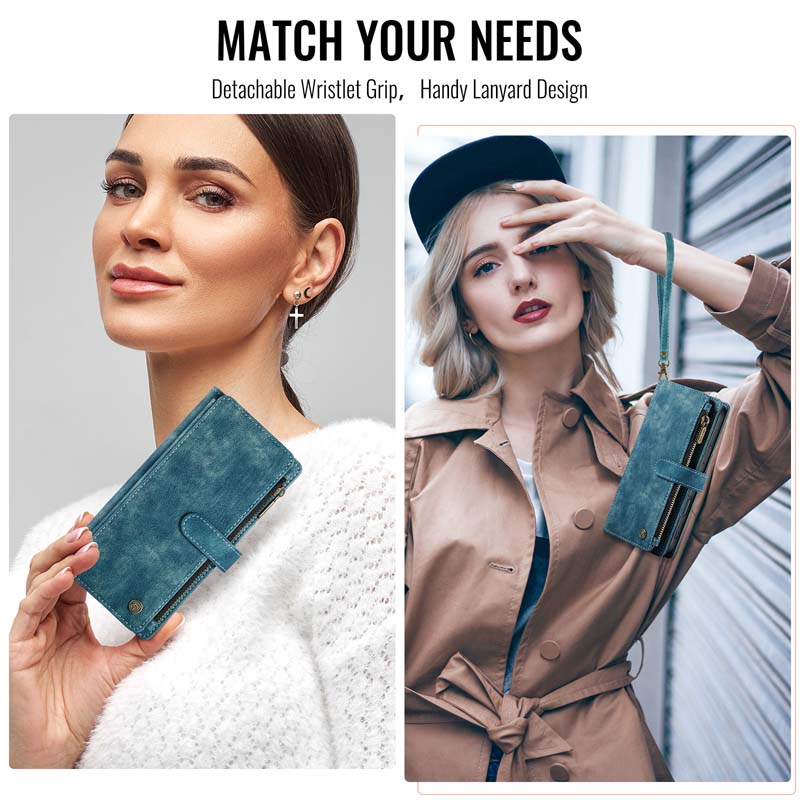 CaseMe Retro Zipper Wallet Case Blue