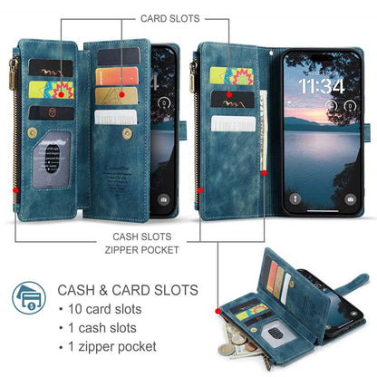 CaseMe Retro Zipper Wallet Case Blue