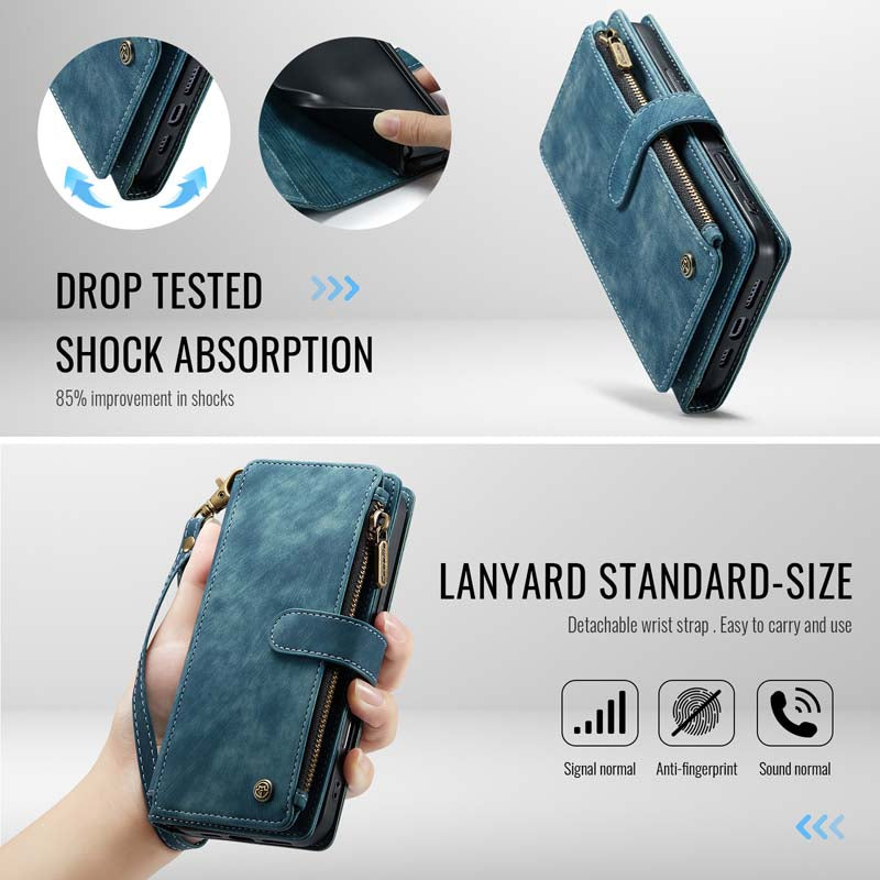 CaseMe Retro Zipper Wallet Case Blue