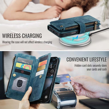 CaseMe Retro Zipper Wallet Case Blue