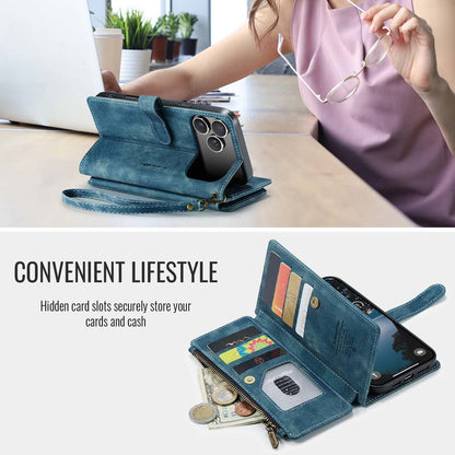 CaseMe Retro Zipper Wallet Case Blue