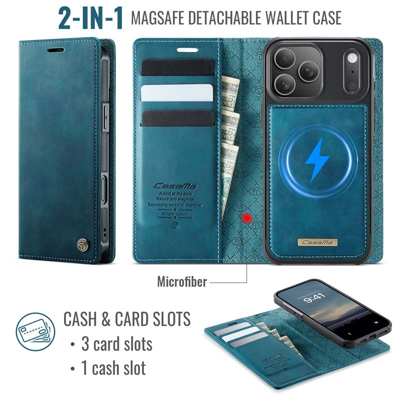 Caseme Leather Magnetic Flip Detachable Wallet Phone Case Blue Green