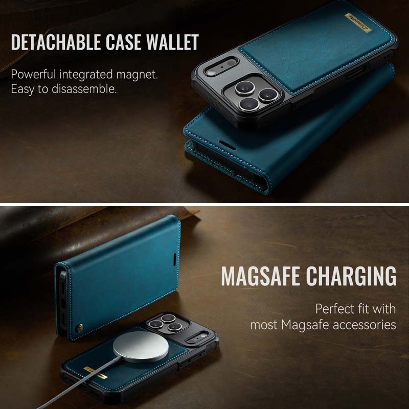 Caseme Leather Magnetic Flip Detachable Wallet Phone Case Blue Green