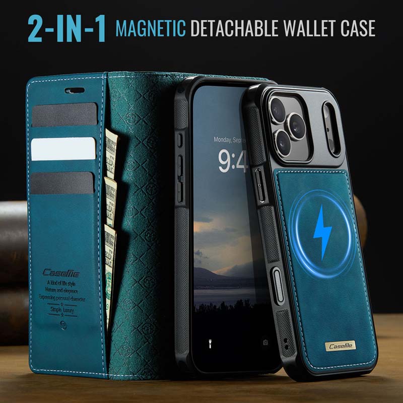 Caseme Leather Magnetic Flip Detachable Wallet Phone Case Blue Green