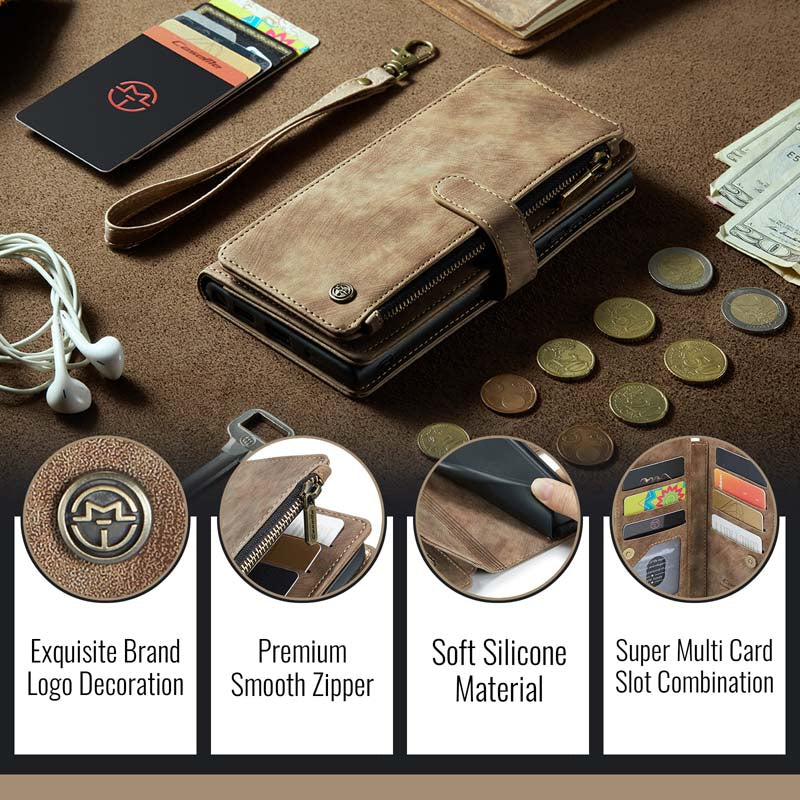 CaseMe Retro Zipper Wallet Case Brown
