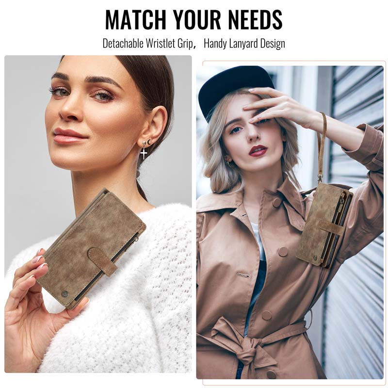 CaseMe Retro Zipper Wallet Case Brown