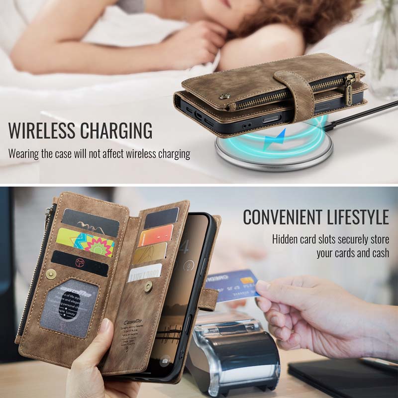 CaseMe Retro Zipper Wallet Case Brown