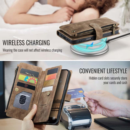 CaseMe Retro Zipper Wallet Case Brown