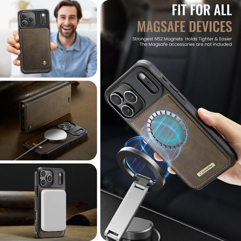 Caseme Leather Magnetic Flip Detachable Wallet Phone Case Brown