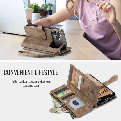 CaseMe Retro Zipper Wallet Case Brown