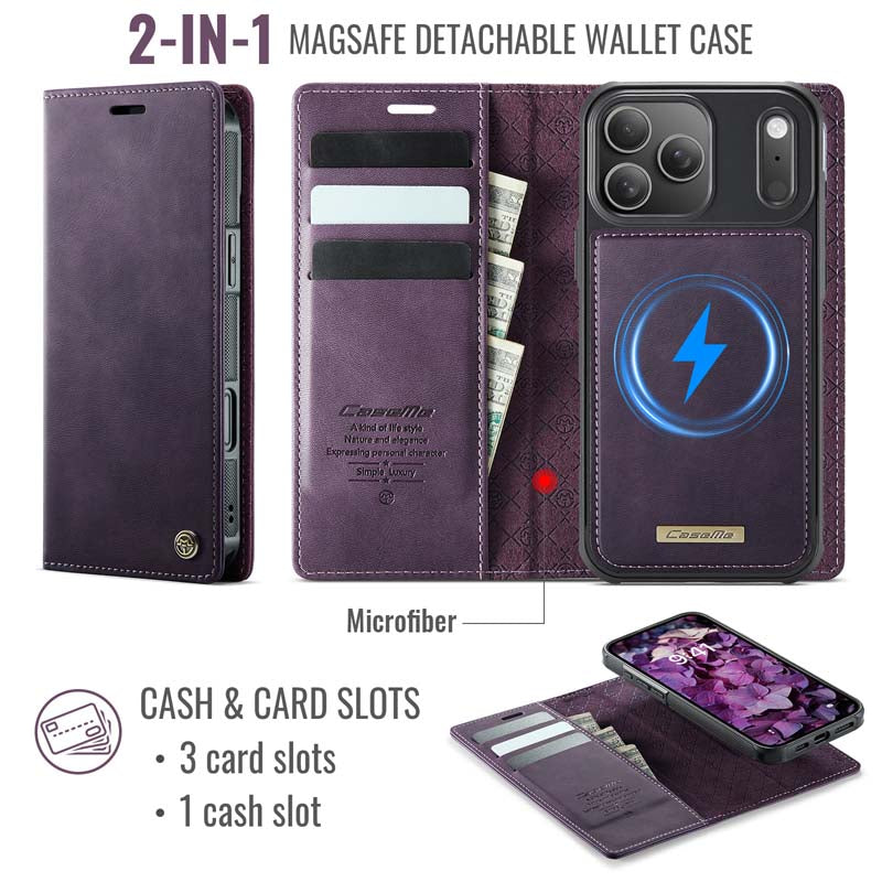 Caseme Leather Magnetic Flip Detachable Wallet Phone Case Purple