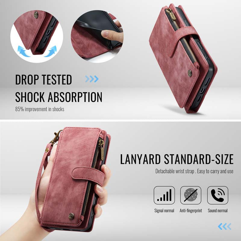 CaseMe Retro Zipper Wallet Case Red