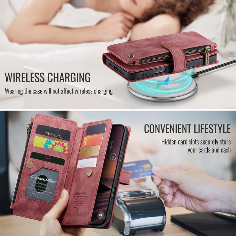 CaseMe Retro Zipper Wallet Case Red