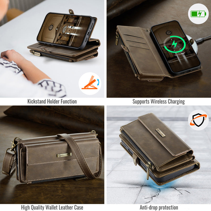 Caseme Crossbody Leather Wallet RFID Phone Case Brown