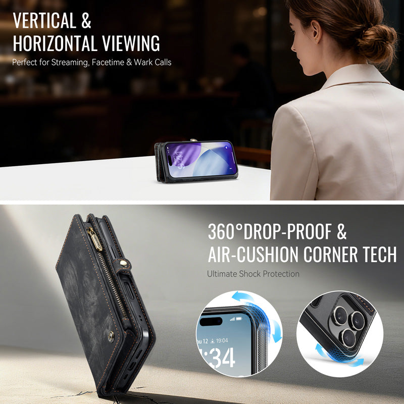 CaseMe Zipper Wallet Detachable Case Black