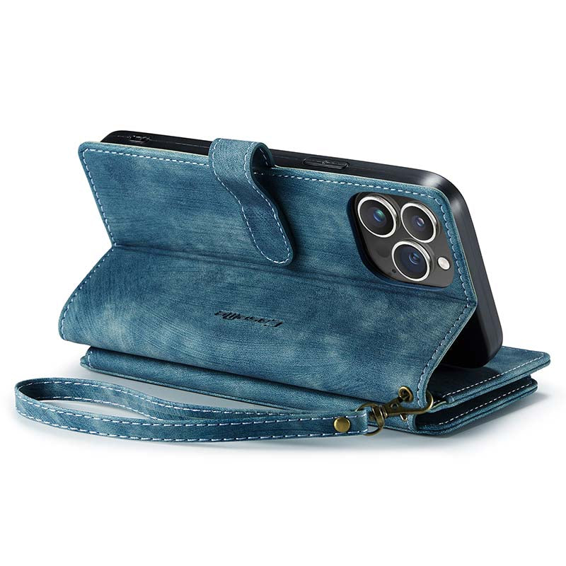 CaseMe Retro Zipper Wallet Case Blue