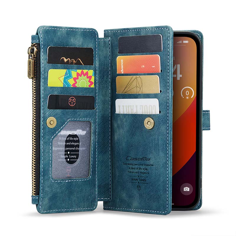 CaseMe Retro Zipper Wallet Case Blue