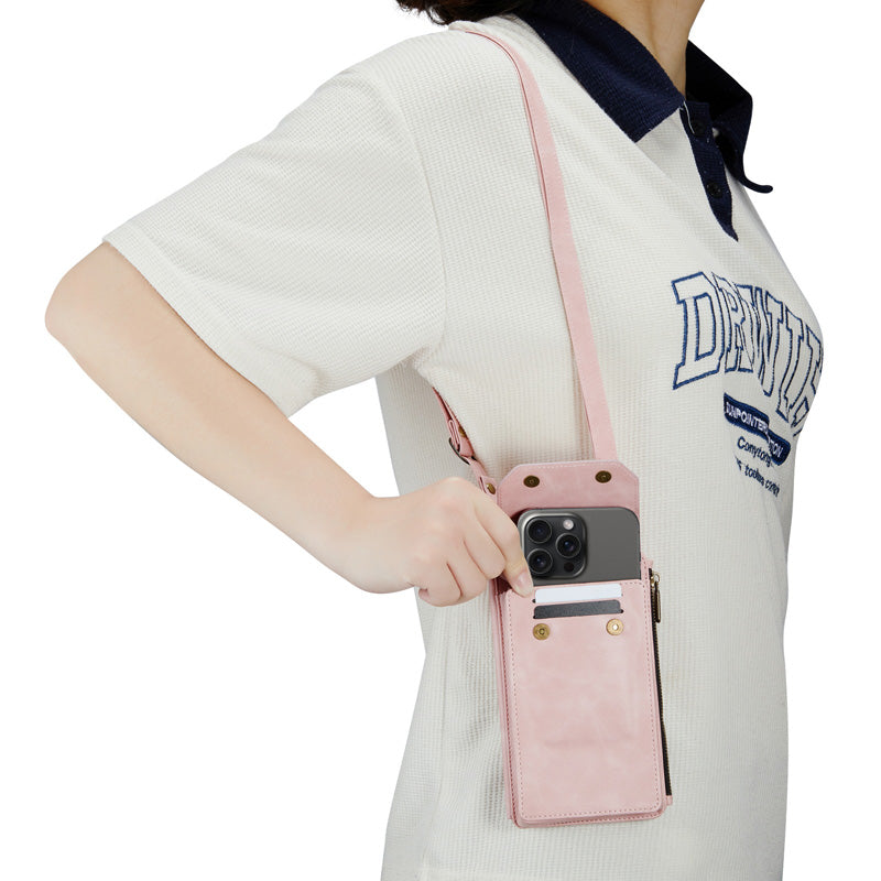 CaseMe Crossbody RFID Zipper Phone Bag Pink