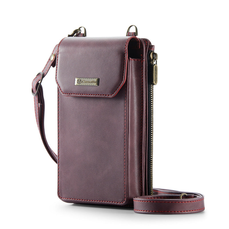 CaseMe Crossbody RFID Zipper Phone Bag Red Wine