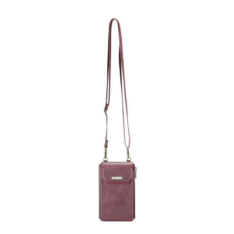 CaseMe Crossbody RFID Zipper Phone Bag Red Wine