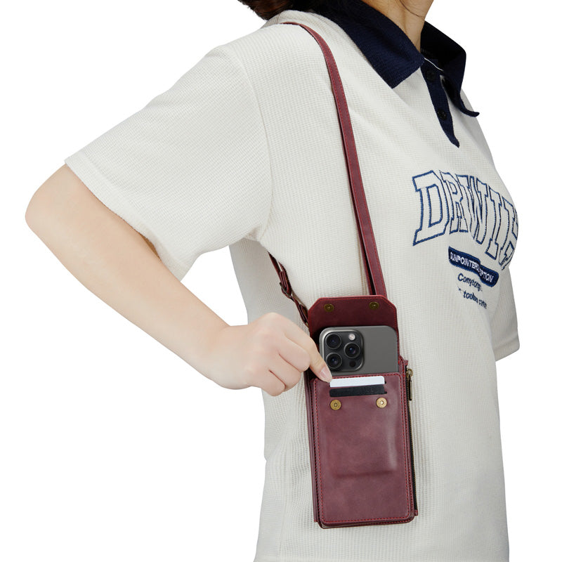 CaseMe Crossbody RFID Zipper Phone Bag Red Wine