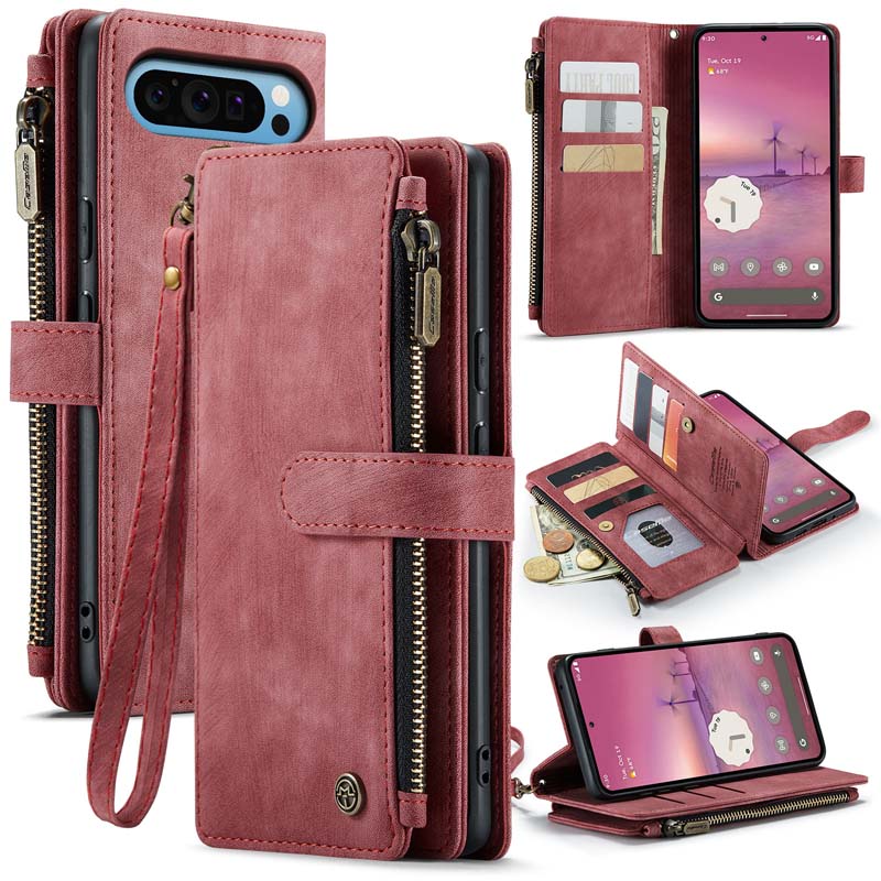 CaseMe Retro Zipper Wallet Case Red