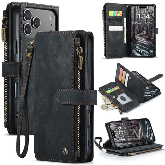 CaseMe Retro Zipper Wallet Case Black