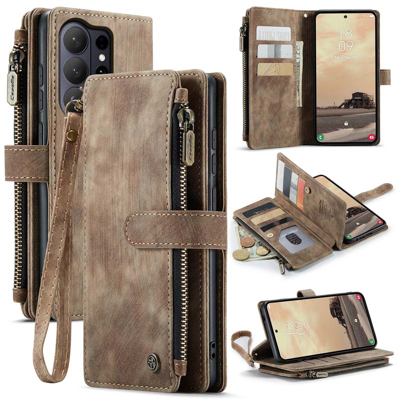 CaseMe Retro Zipper Wallet Case Brown