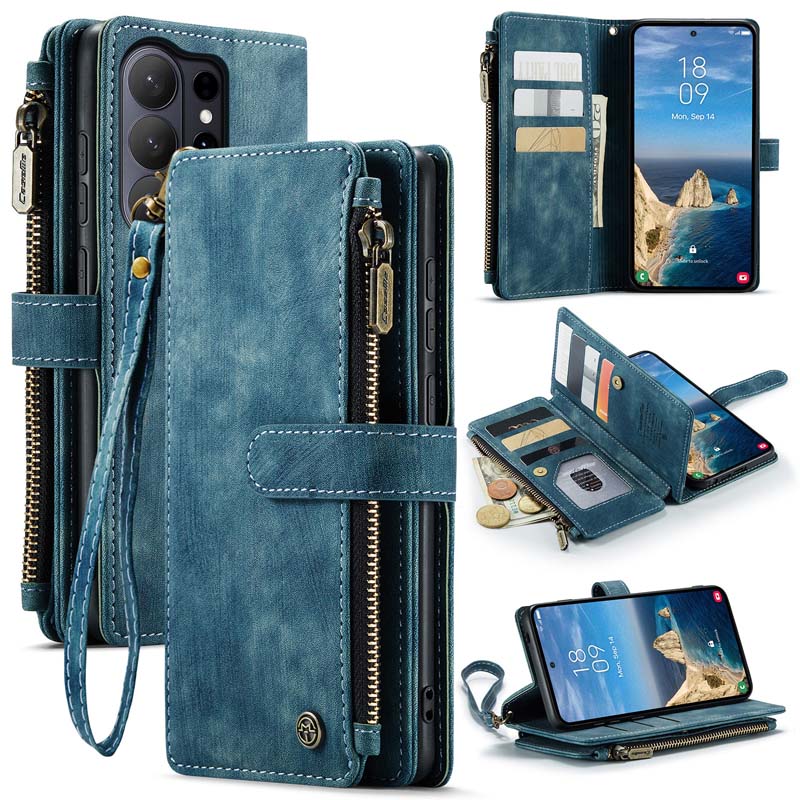 CaseMe Retro Zipper Wallet Case Blue
